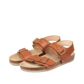 Angulus sandal til dame i brun med 2 remme og guld spænder