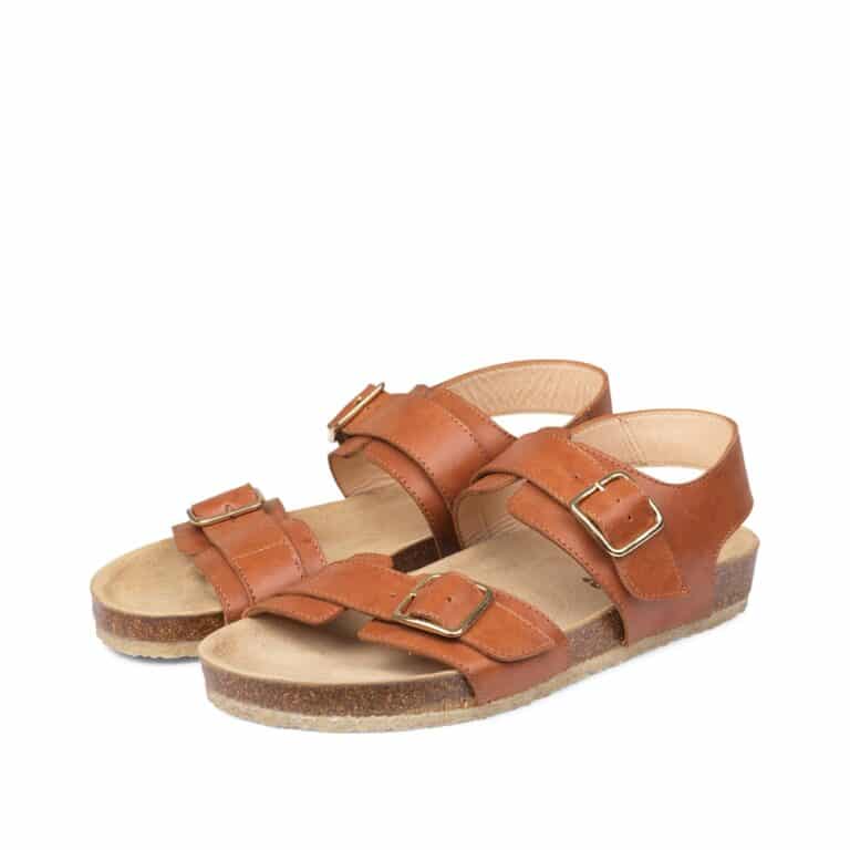 Angulus sandal til dame i brun med 2 remme og guld spænder
