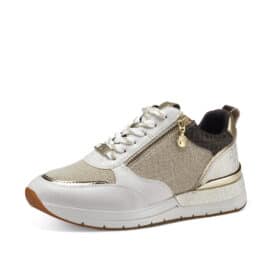 Tamaris sneaker til dame i hvid med overdel i guld