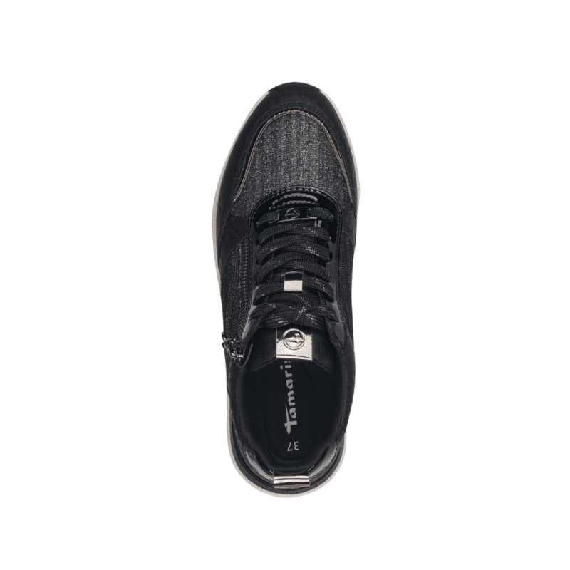 Tamaris sneakers i sort glimmer med lynlås til dame 1-23732-41