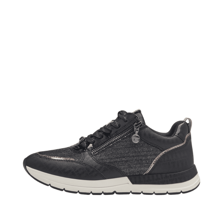 Tamaris sneakers i sort glimmer med lynlås til dame 1-23732-41