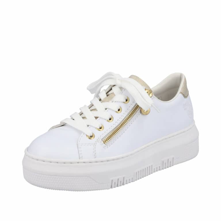 Hvid sneaker fra Rieker til dame med guld detaljer