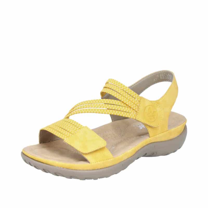 Rieker sandal til dame i gul med velcro og blød sål