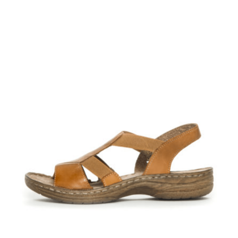 Emma sandal i cognac til dame. Modellen har en flot farve og er i 100% skind, samt har bløde elsatik remme.