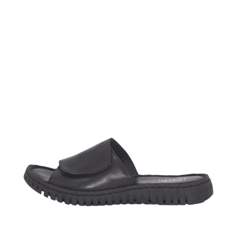 Emma sandal i sort til dame. Model: 483-5927-01. Dejlig blød skindsandal med velcro rem.