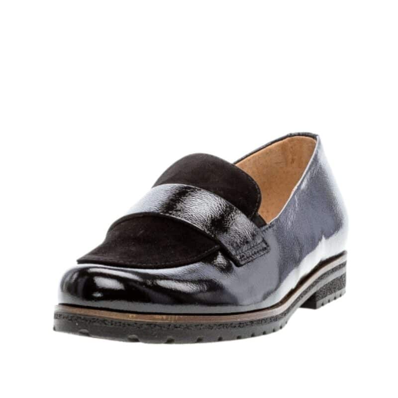 Gabor loafers i sort lak farve til dame med lille hæl