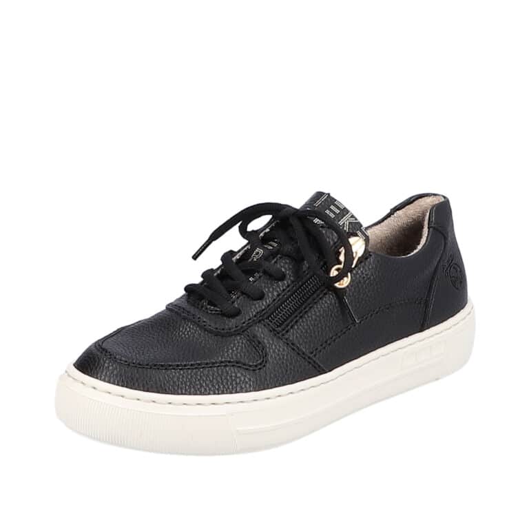 Rieker sneakers i sort til dame. Model: L9803-00. Dejlig blød sneakers med flotte gulddetaljer.