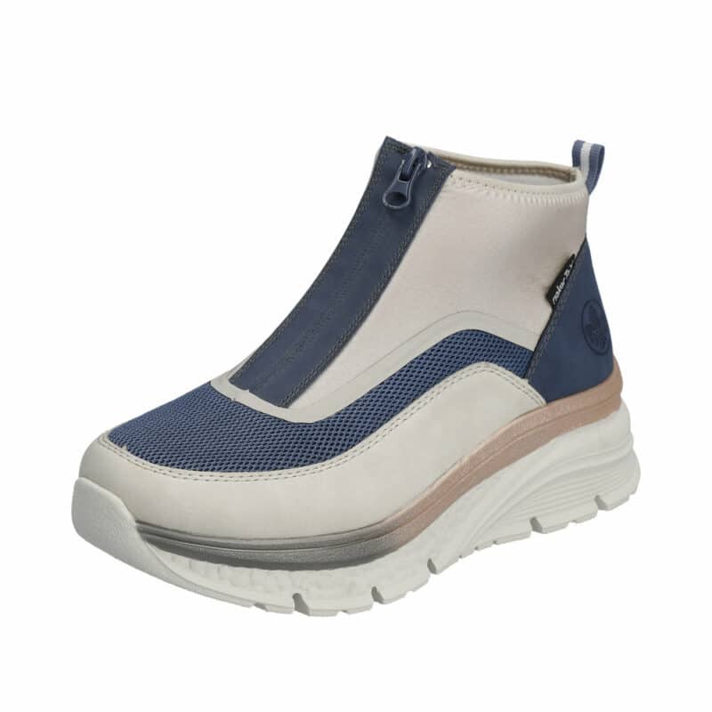 Vandafvisende støvle til dame fra Rieker i hvid og blå med RiekerTex