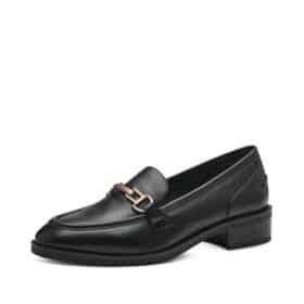 Tamaris loafers i sort til dame med kæde på snuden