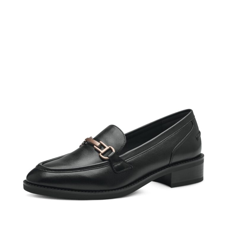 Tamaris loafers i sort til dame med kæde på snuden