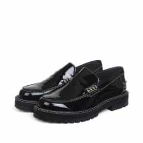 Angulus loafers til dame i flot sort lak farve med chunky sål