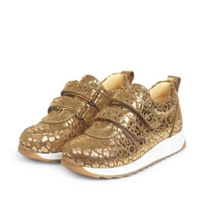 Angulus sneakers til børn i guld med velcro og leopard print