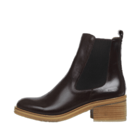 Angulus Chelsea støvle til dame i brun med blokhæl og elastik