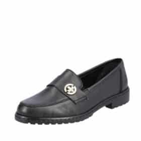Rieker loafers til dame i sort skind med guld detaljer