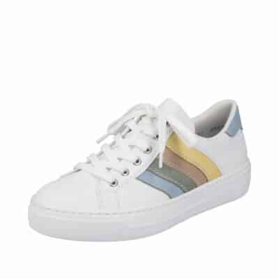 Hvide sneakers fra Rieker med farvede stribe på siden