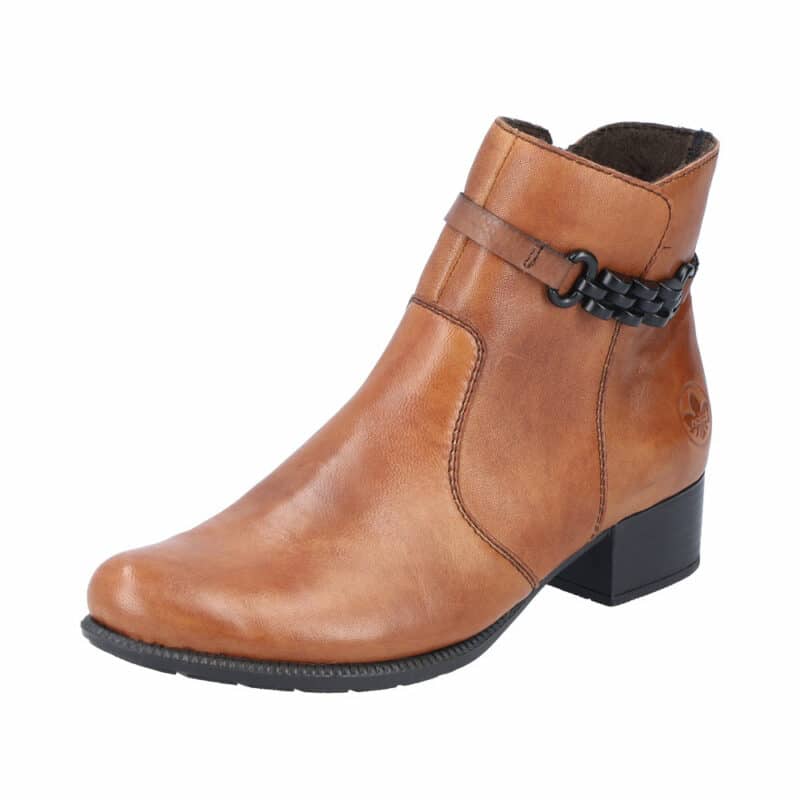 Rieker damestøvle i brun med 4 cm hæl samt lynlås