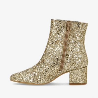 Shoedesign Copenhagen støvle i guld glimmer med en hælhøjde på 5,5 cm