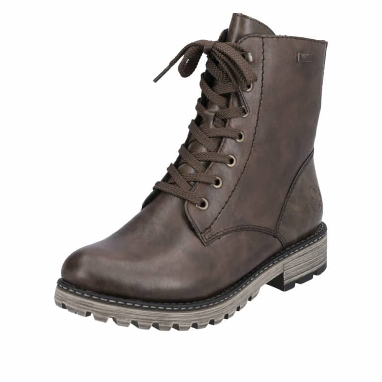 Rieker støvle dame i brun med snøre og lynlås