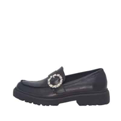 Duffy loafers til dame i sort med flotte perle dekorative detajler
