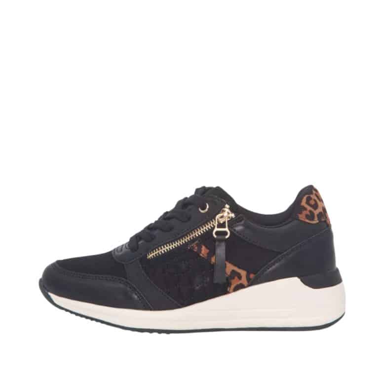 Duffy sneakers til dame i sort med kilehæl og lynlås