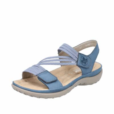 Rieker sandal i blå til dame med velcro og elastik. En klar bestseller!
