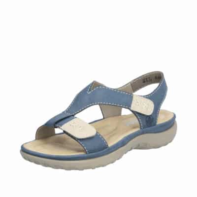 Rieker sandal i blå til dame med fine detaljer. Med velcroremme i bløde fleksible materialer. Model: 64873-14