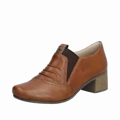 Rieker sko til dame i brun skind med blokhæl