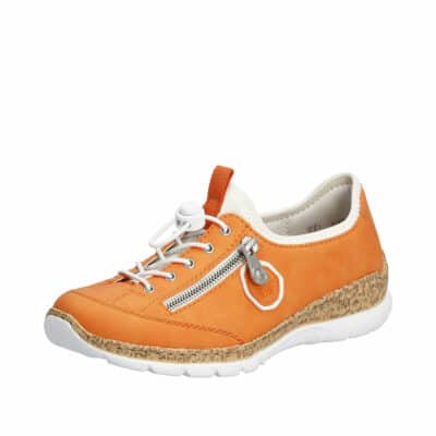 Rieker sneakers i orange til dame med elastik snøre lukning