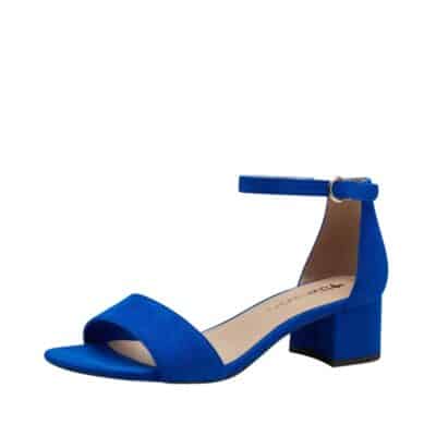 Tamaris sandal i blå til dame med hæl og ankelrem