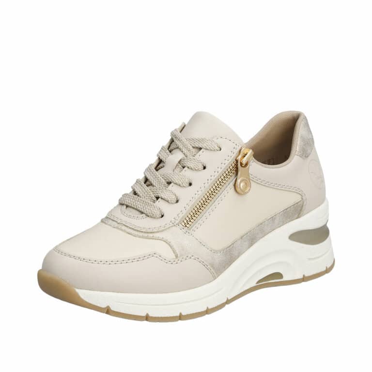 Rieker sneakers til dame i beige med udtagelige indlægssåler og kilehæl