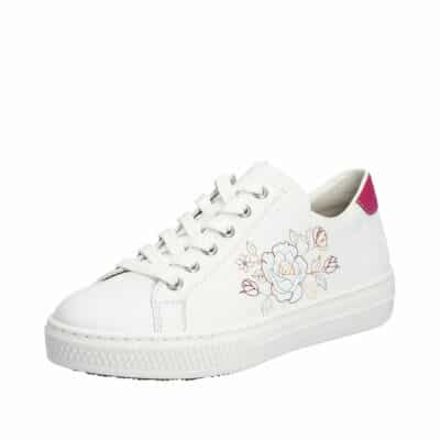 Rieker hvide sneakers til dame med Memosoft sål og blomster på siden