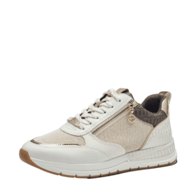Tamaris sneakers dame i guld med lynlås og snøre.