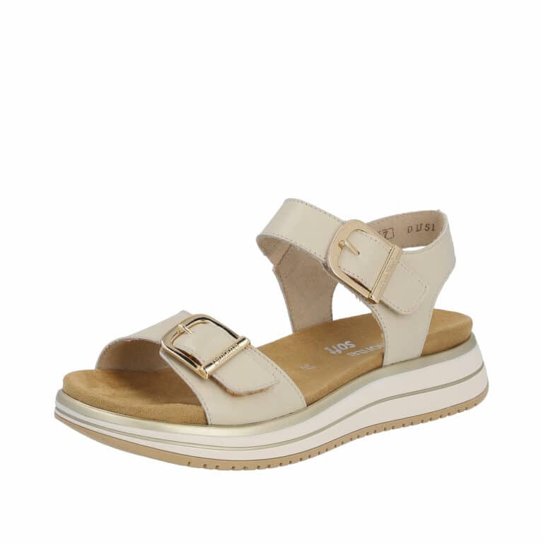 Remonte sandal til dame i beige. Med finde guld detaljer og udtagelige såler.