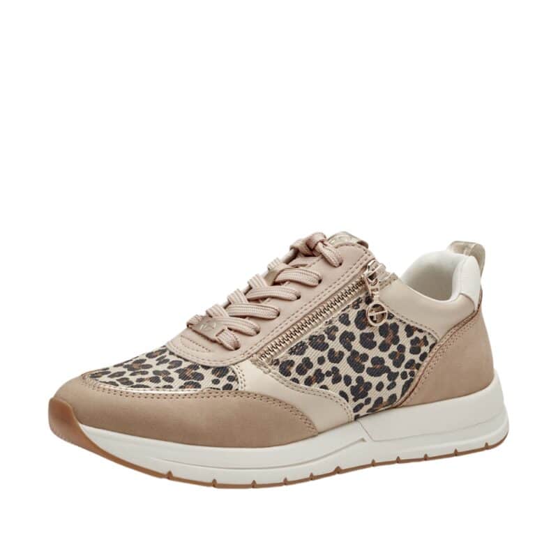 Veganske sneakers til dame fra Tamaris i beige med leopard mønster
