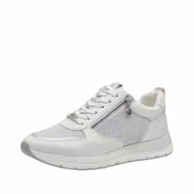 Tamaris sneakers i hvid med sølv detaljer og skøn glimmer