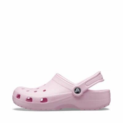 Crocs sandal til børn i rosa med rem bagpå og klassiske crocs kendetegn
