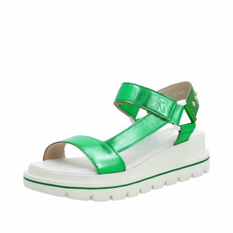 Rieker Revolution sandal til dame i en skinnende grøn farve med velcro. Model: W1651-52