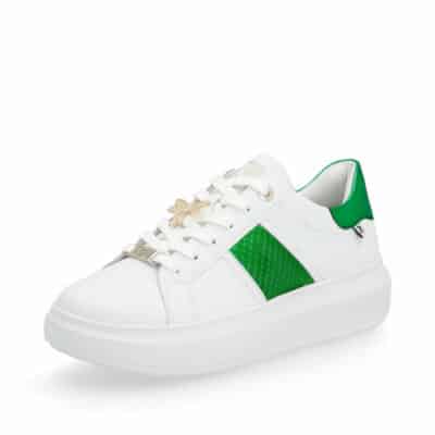 Rieker Revolution sneakers til dame i hvid med grønne detaljer og skindoverflade samt soft sål