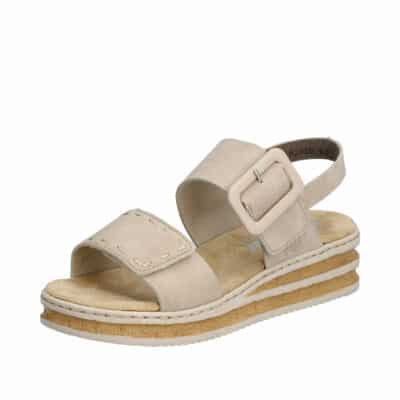 Rieker sandaler i beige til dame med velcroremme og spændedetalje. Model: 62950-62