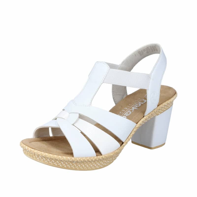 Rieker sandal til dame i hvid med elastikremme og blokhæl
