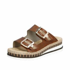 Rieker slenters i flot brun farve med slip-on og justerbar velcro. Model: V7955-24