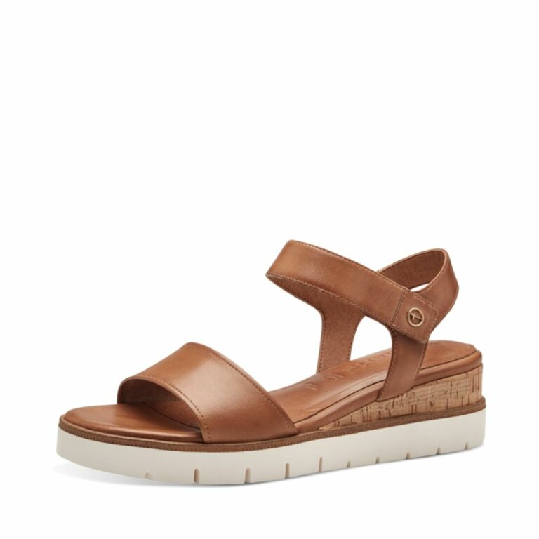 Tamaris sandal til dame i brun lavet af skind med 5 cm hæl
