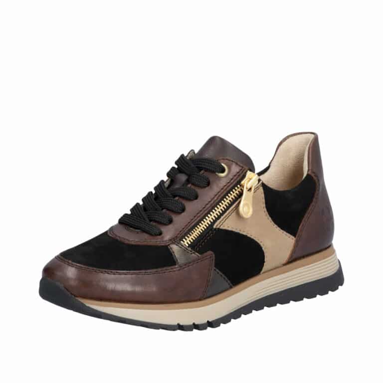 Rieker sneakers til dame i brun. Bløde lædersåler og praktisk lynlås. Model: 49010-25