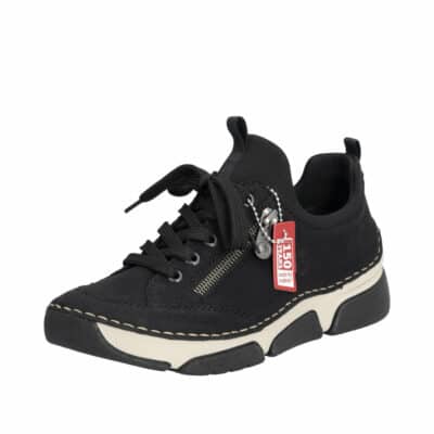 Rieker sneakers til dame i sort med bløde lædersåler og stødabsorberende bund. Model: 45973-00