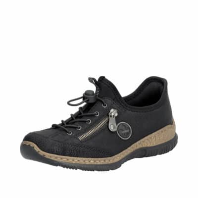 Rieker sneakers til dame i sort med Memosoft indlæg og stødabsorberende såler. Model: N3267-01