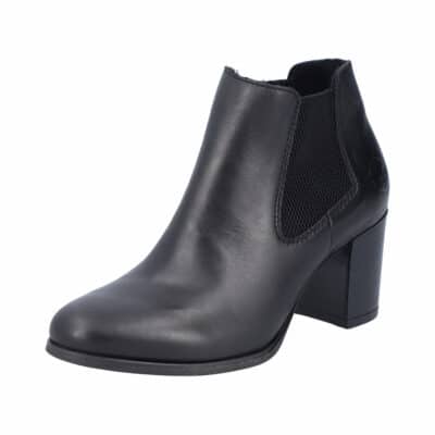 Rieker støvle til dame i sort læder med 6,5 cm. blokhæl