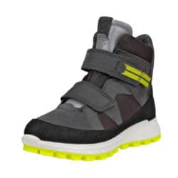 Ecco Exostrike vinterstøvle til børn i grå med skinddetaljer og velcroremme samt Gore-Tex og varm foring