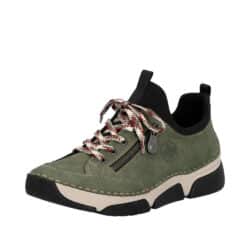 Rieker sneakers til dame i grøn med snørebånd og pynte lynlås samt stødabsorberende såler