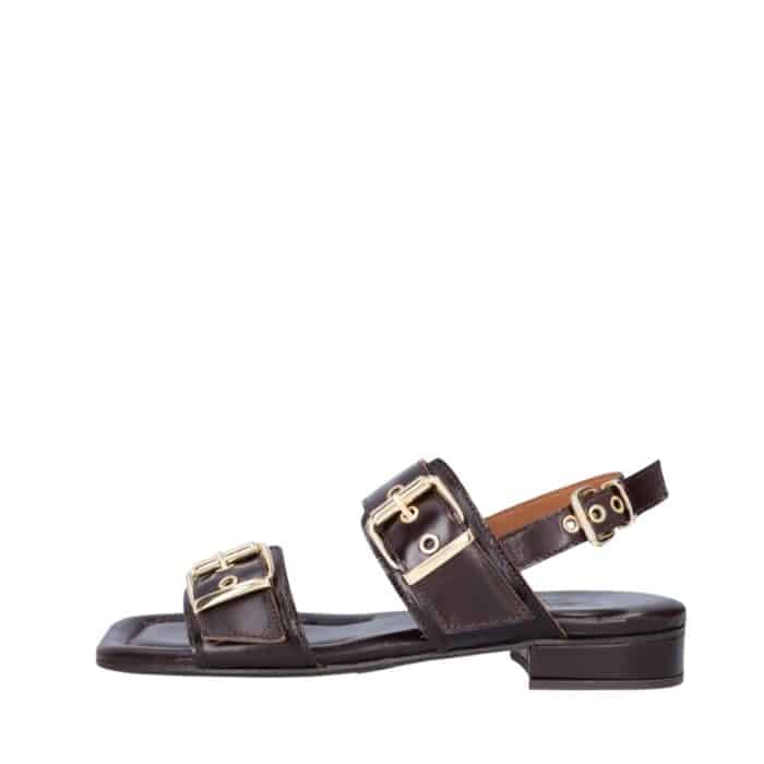 Billi bi sandaler til dame i brunt skind med justerbare spænder samt en lille diskret hæl