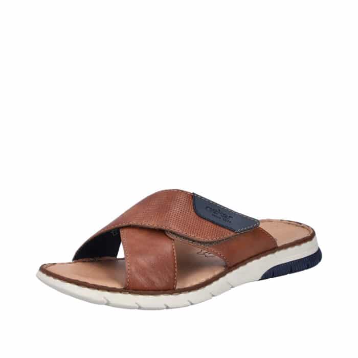 Rieker sandal til herre i brun med velcrorem og indersål af skind samt stødabsorbering